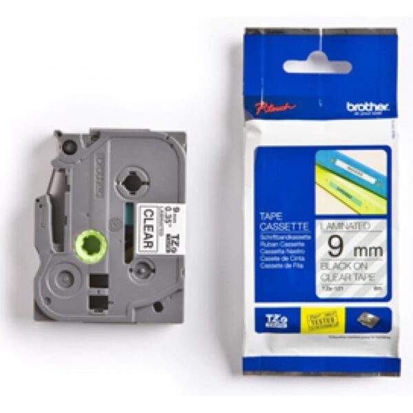 Brother Label Tape 9mm Black on Clear